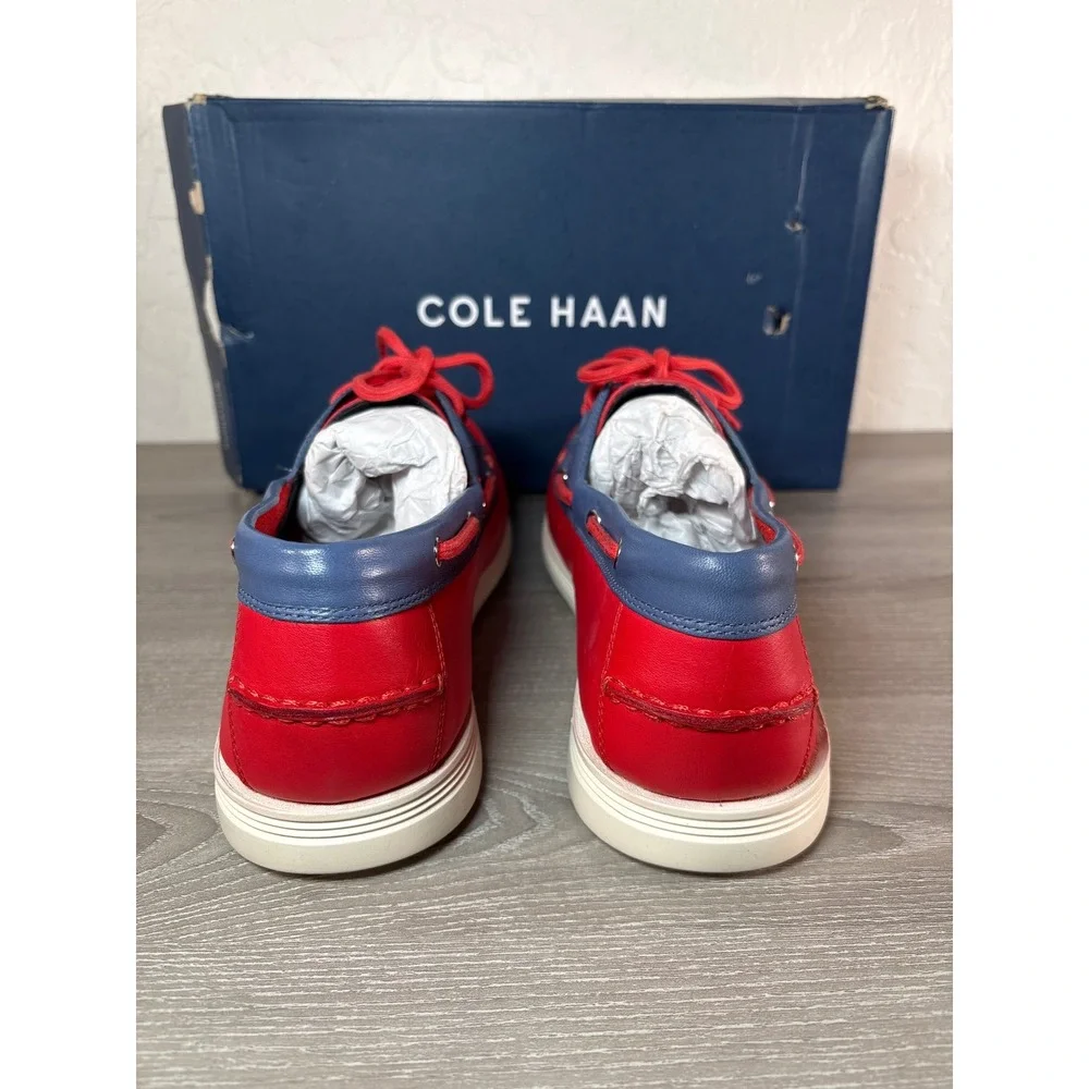 Cole Haan Cornel 2-Eye Boat Shoes Red Blue Leather C32581 Mens 10.5 M